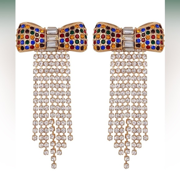 NWT GUESS MULTICOLORED CRYSTAL FRINGE DROP EARRINGS - Picture 2 of 6